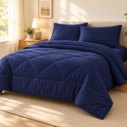 Microfiber Comforter Set with Sheets, Navy Blue — scene
