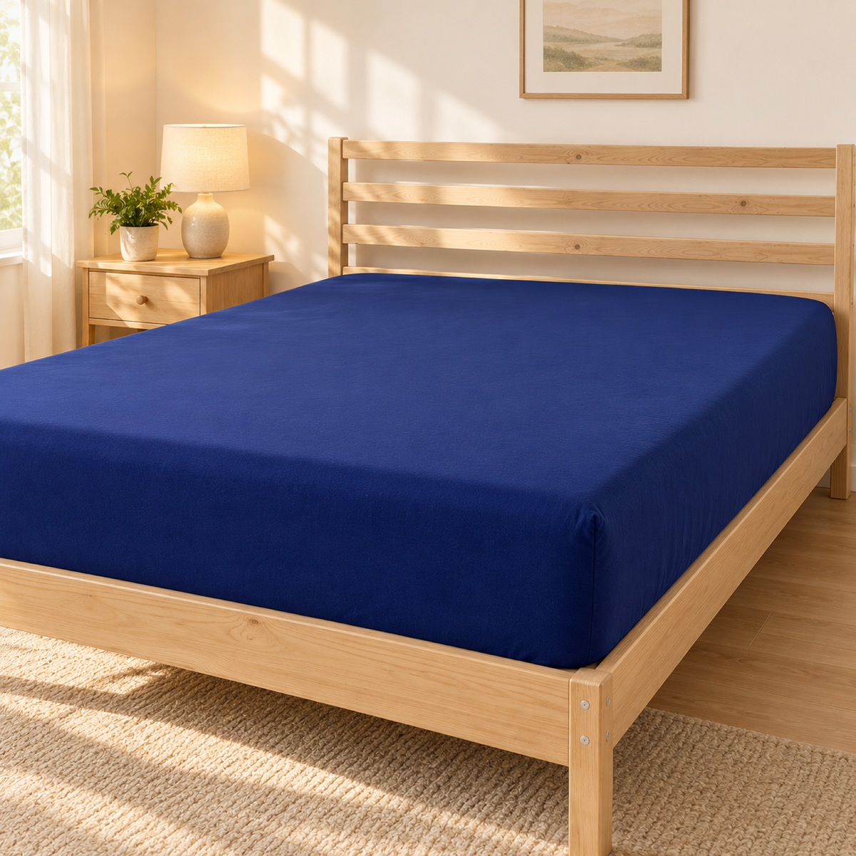 Deep Pocket Microfiber Fitted Sheet, Navy Blue — scene
