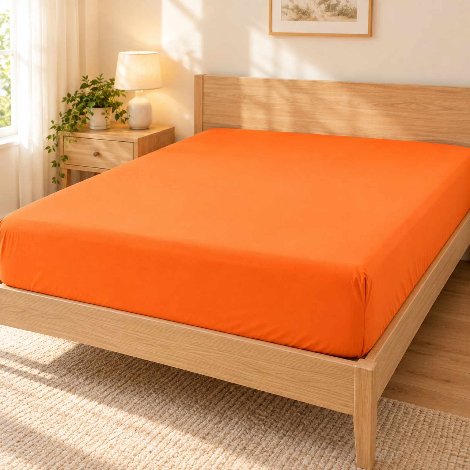Deep Pocket Microfiber Fitted Sheet, Orange — scene