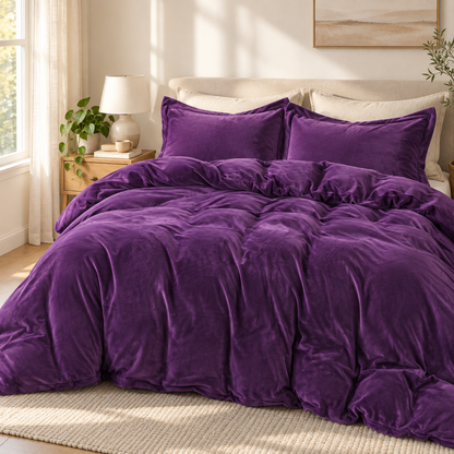 Velvet 3-Piece Duvet Cover Set, Purple — scene