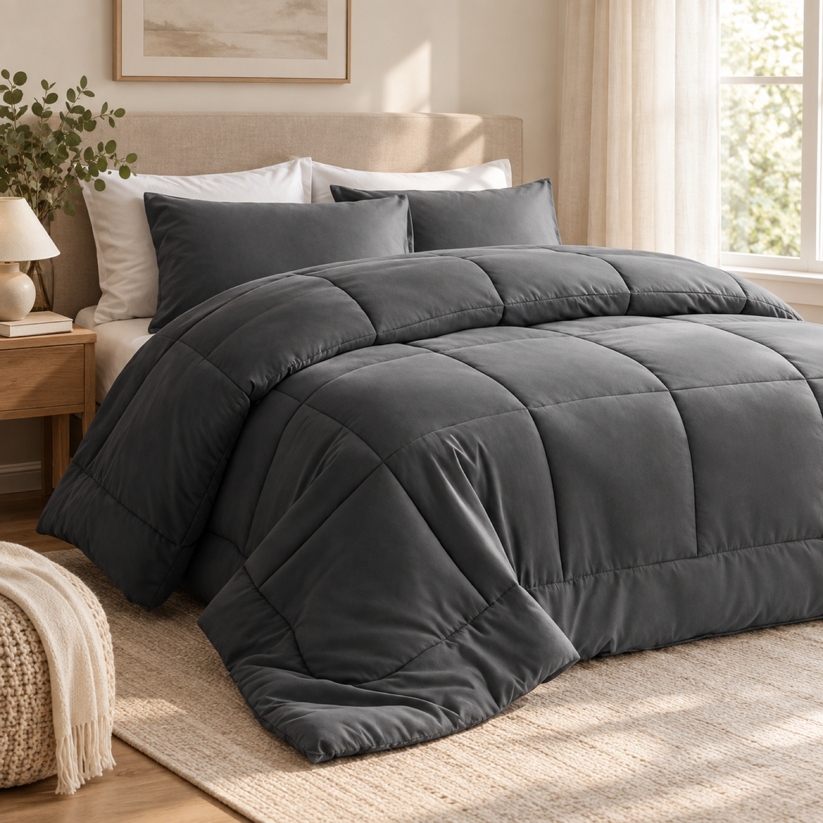 All-Season Down Alternative Comforter, Dark Grey — scene