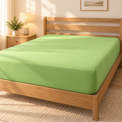Deep Pocket Microfiber Fitted Sheet, Apple Green — scene