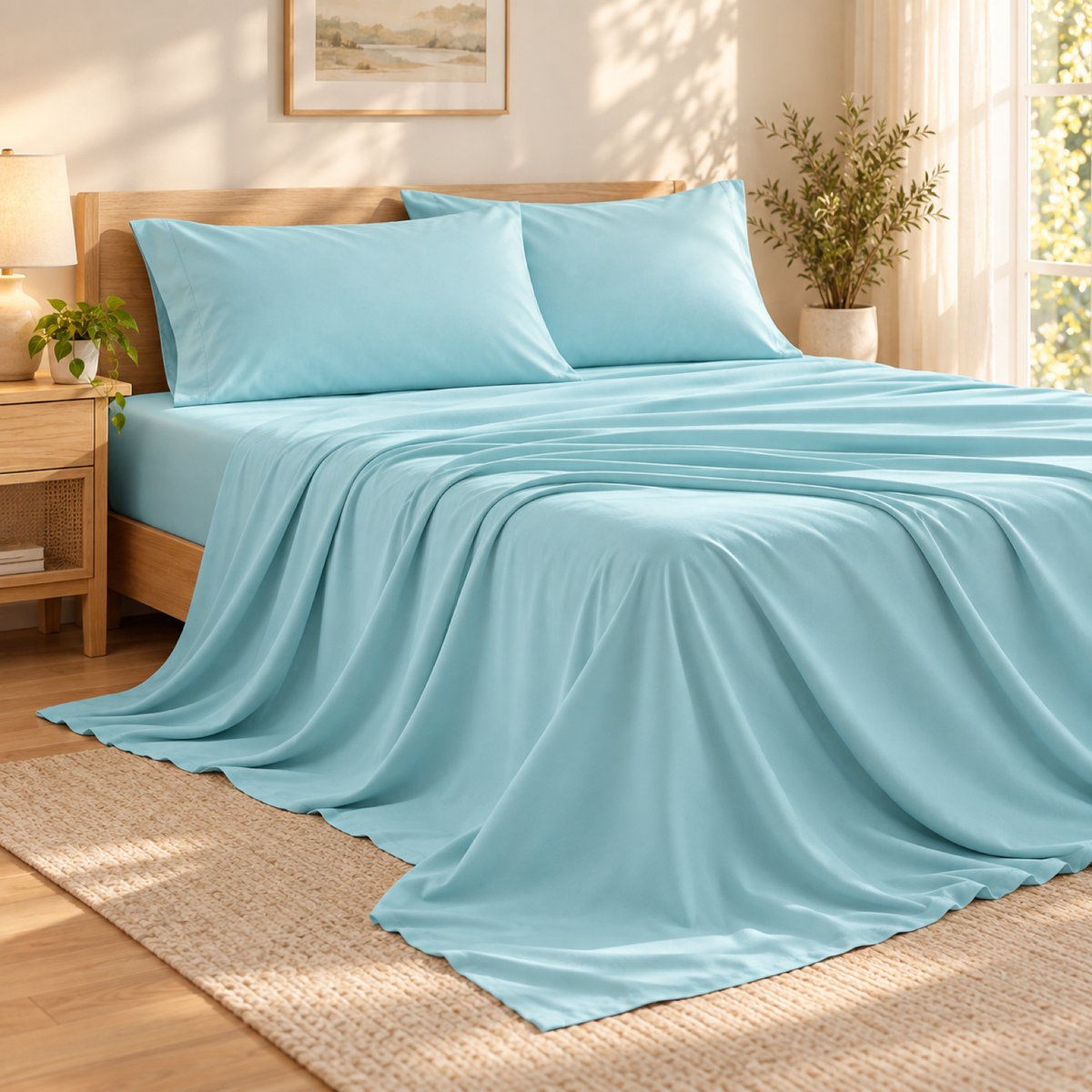 Soft-Touch Microfiber Sheet Set, Aqua — scene