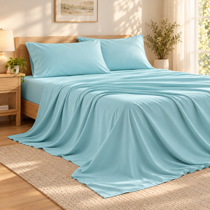 Soft-Touch Microfiber Sheet Set, Aqua — scene