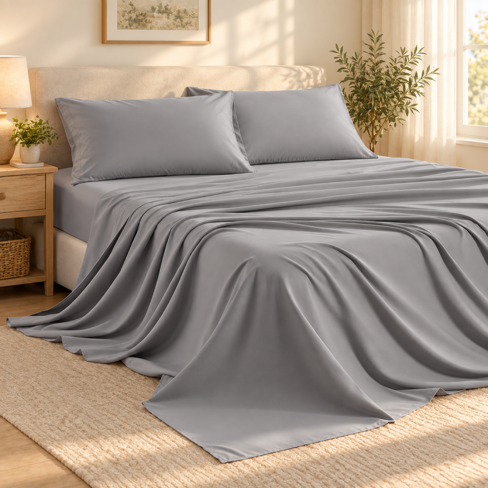 Soft-Touch Microfiber Sheet Set, Light Grey — scene
