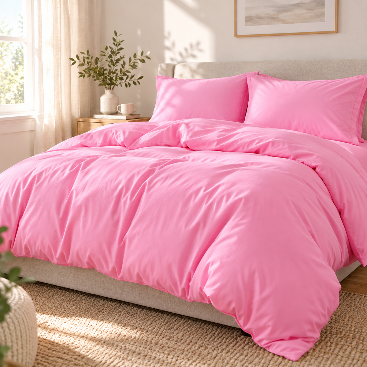 Solid Microfiber Duvet Cover Set, Pink — scene