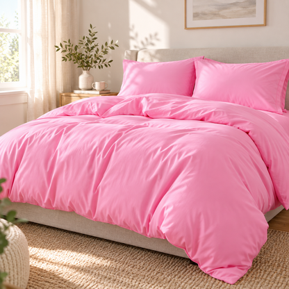 Solid Microfiber Duvet Cover Set, Pink — scene