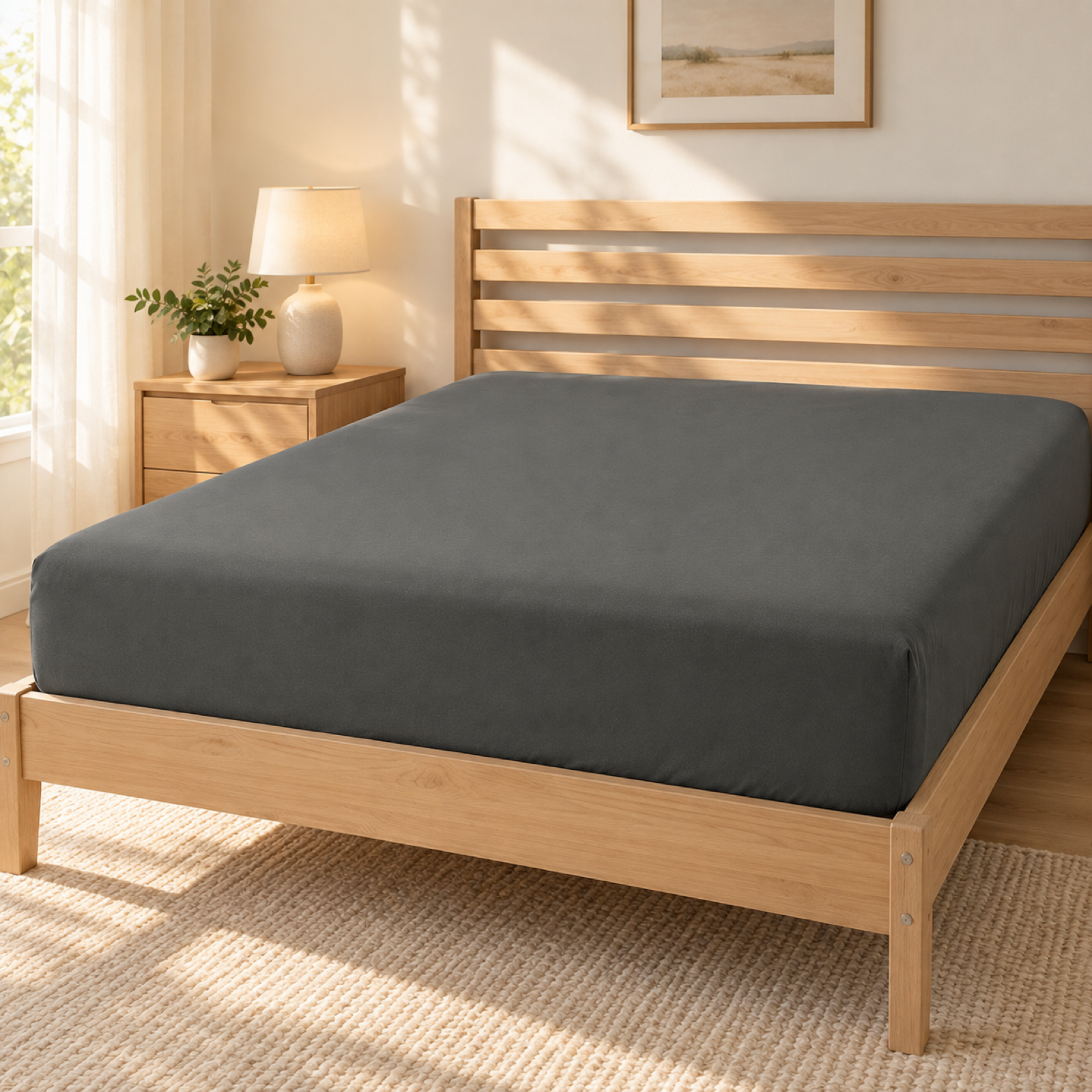 Deep Pocket Microfiber Fitted Sheet, Charcoal Grey — scene