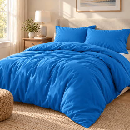 Solid Microfiber Duvet Cover Set, Azure Blue — scene