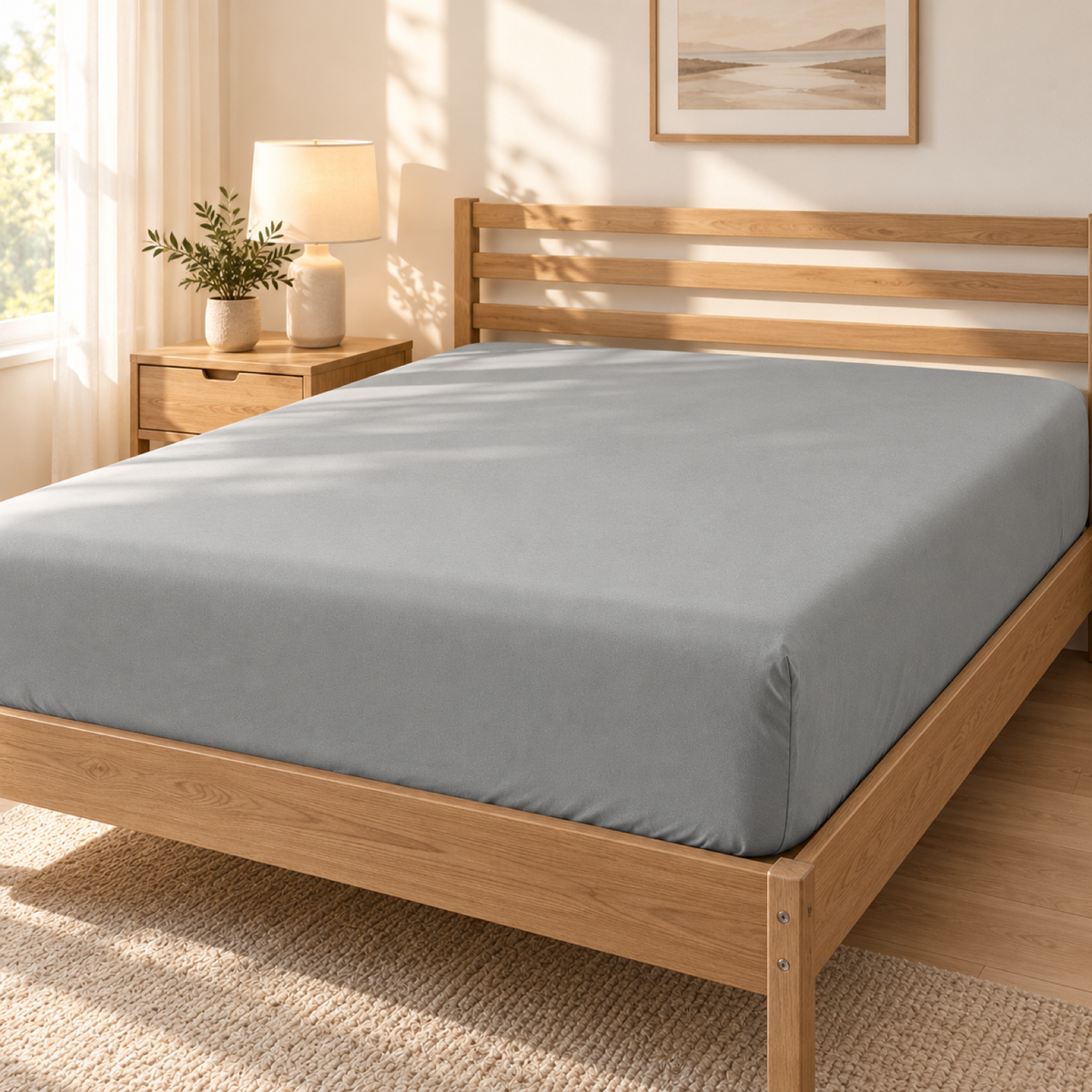 Deep Pocket Microfiber Fitted Sheet, Smoke Grey — scene