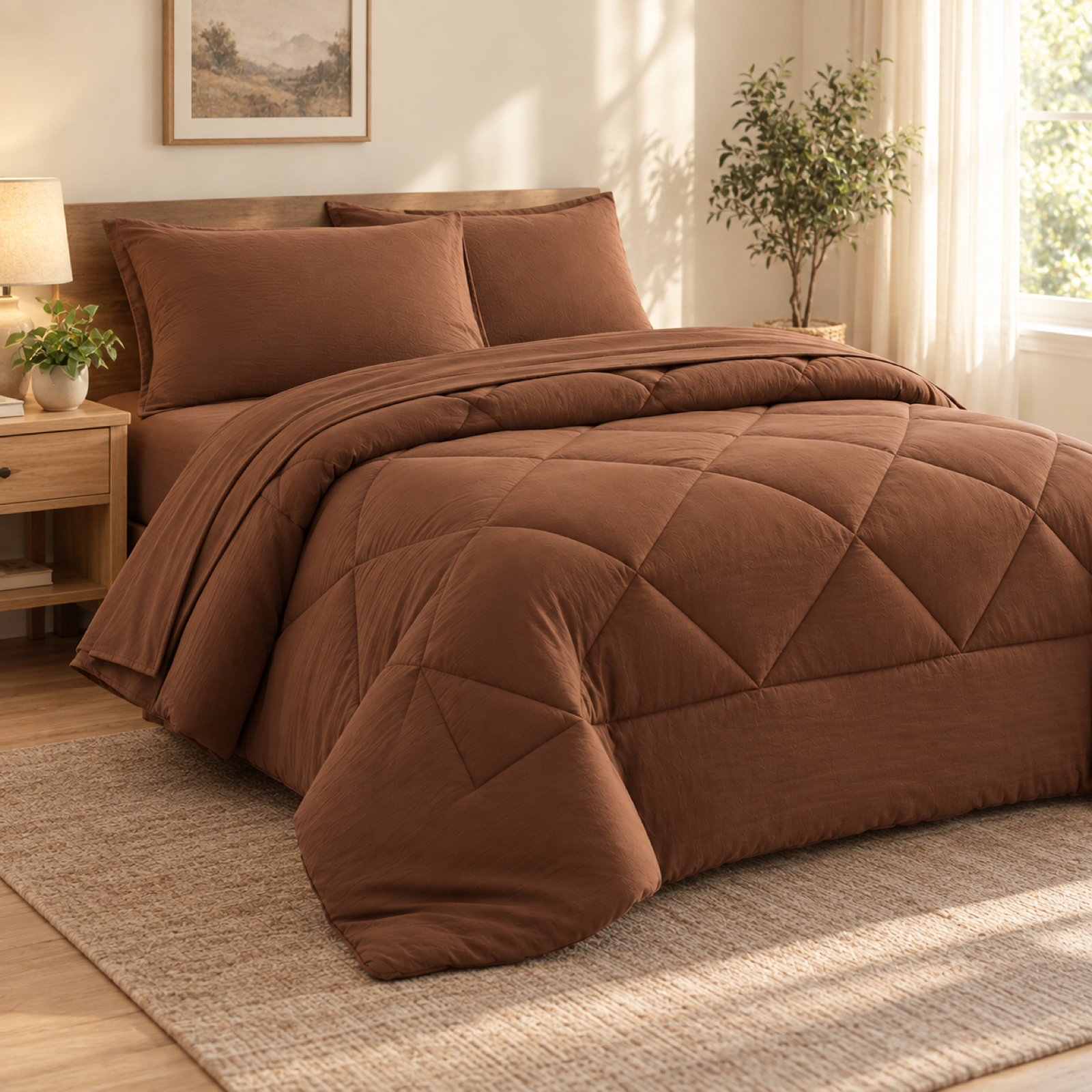 Microfiber Comforter Set with Sheets, Chestnut Brown — scene