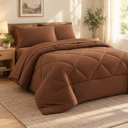 Microfiber Comforter Set with Sheets, Chestnut Brown — scene