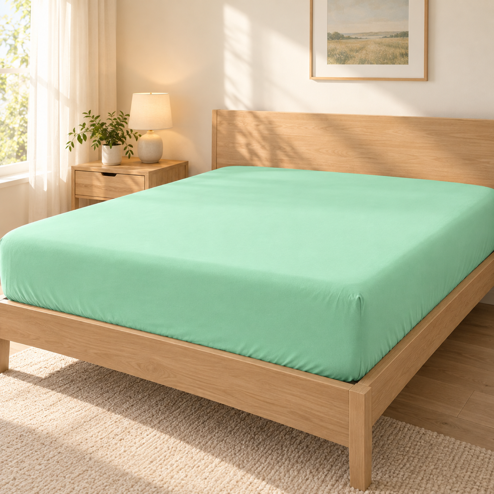 Deep Pocket Microfiber Fitted Sheet, Mint Green — scene