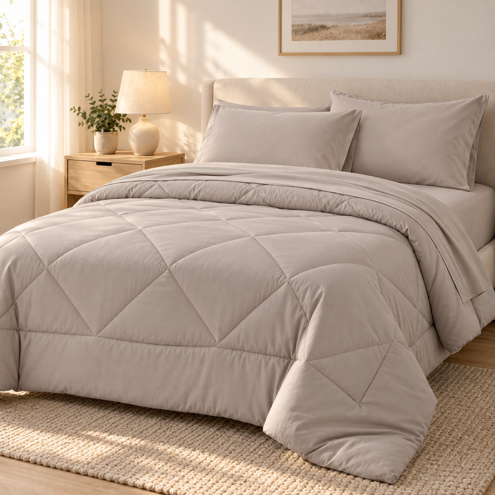 Microfiber Comforter Set with Sheets, Warm Greige — scene