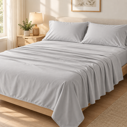 Deep Pocket Microfiber Sheet Set, Silver Grey — scene