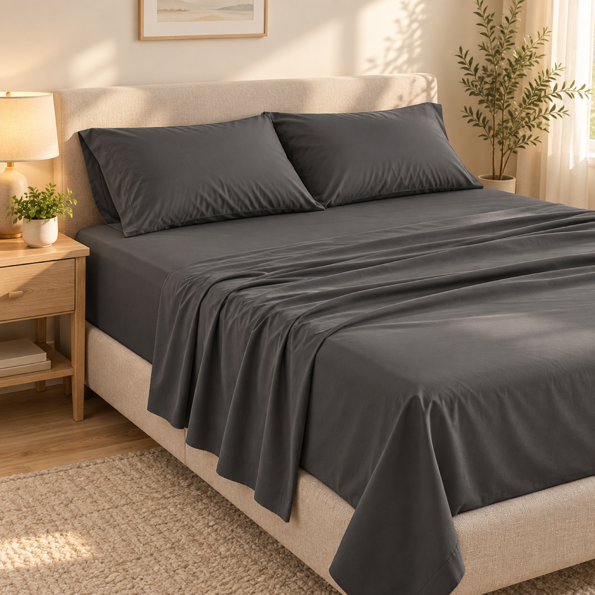Deep Pocket Microfiber Sheet Set, Charcoal Grey — scene