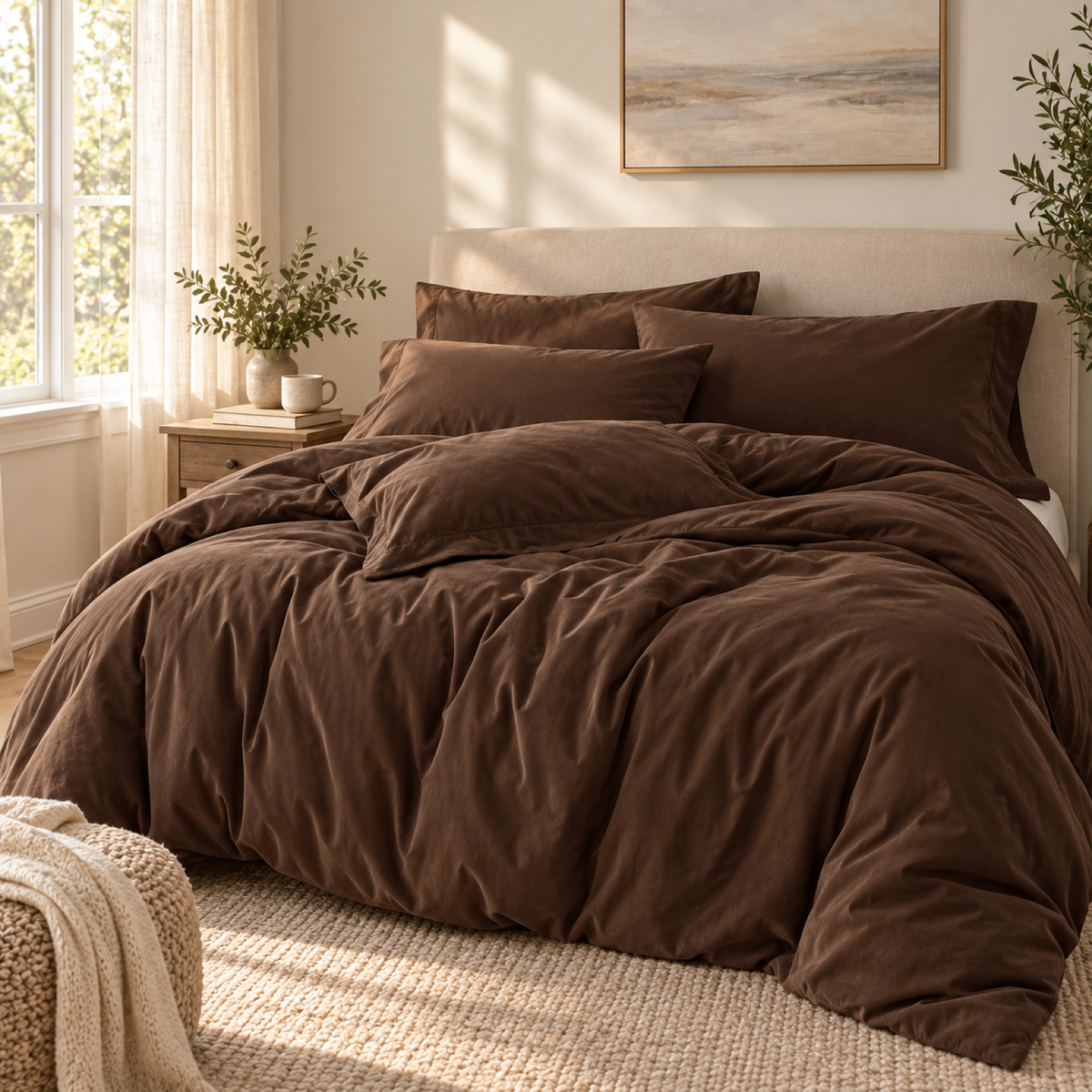 Solid Microfiber Duvet Cover Set, Chocolate Brown — scene