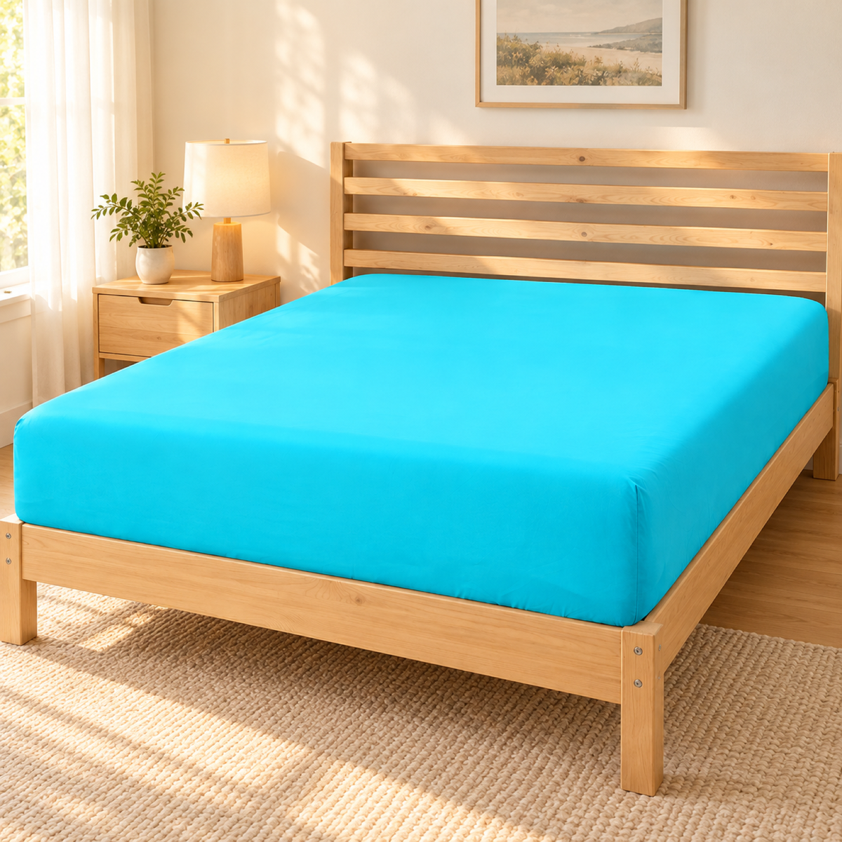 Deep Pocket Microfiber Fitted Sheet, Turquoise — scene