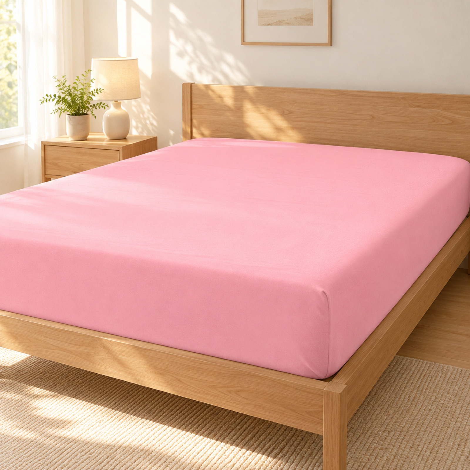 Deep Pocket Microfiber Fitted Sheet, Rose Pink — scene