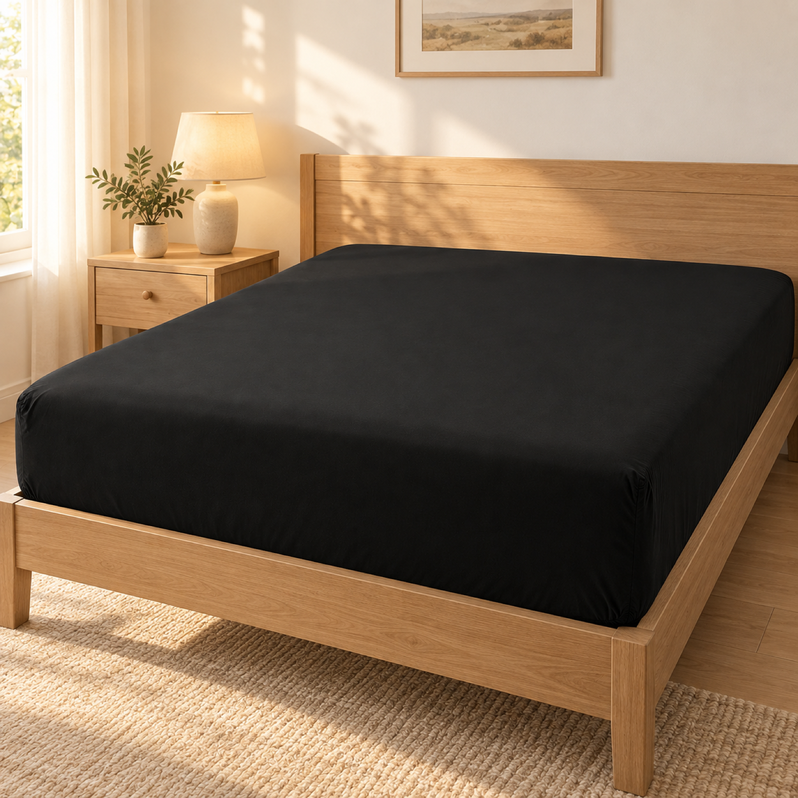 Deep Pocket Microfiber Fitted Sheet, Black — scene