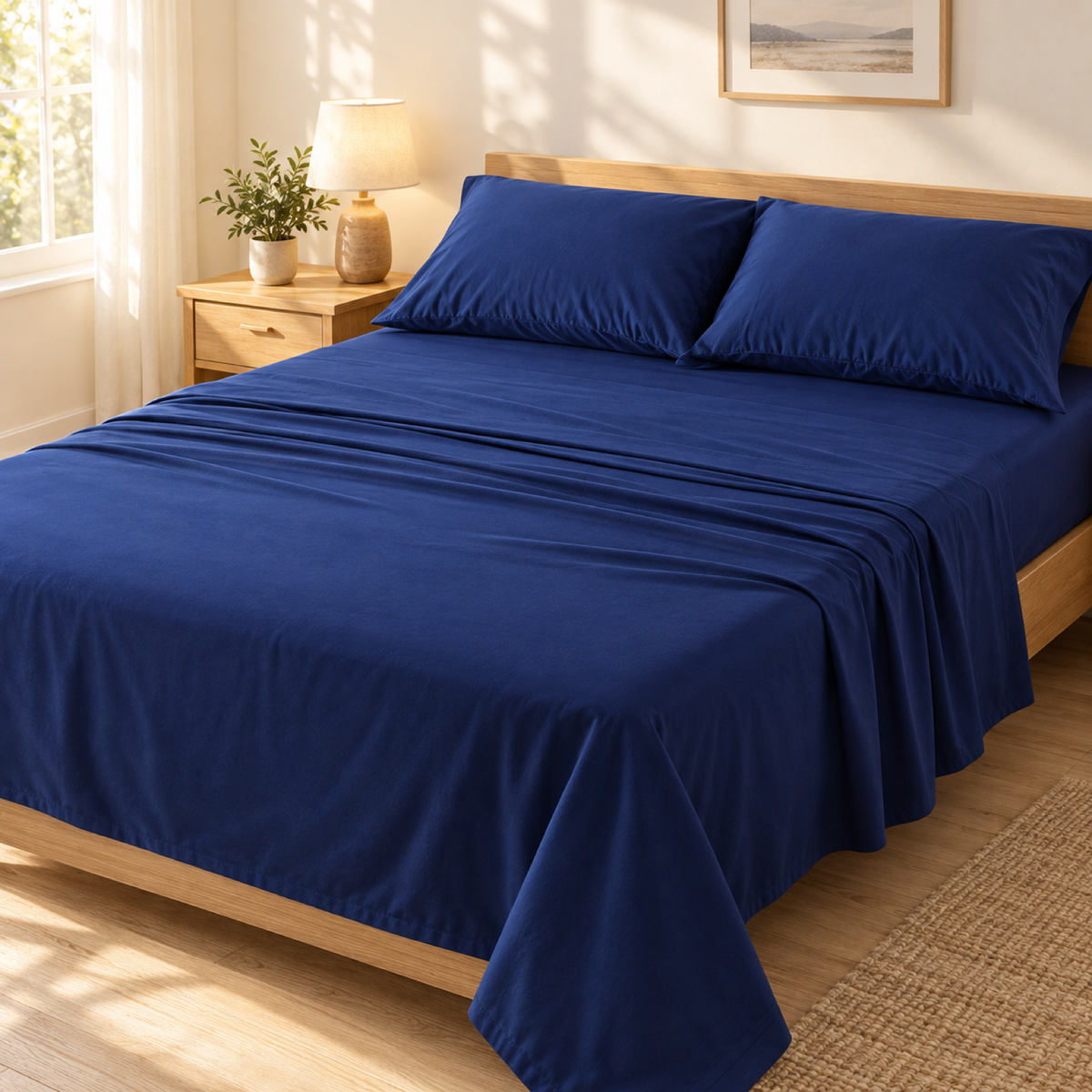 Deep Pocket Microfiber Sheet Set, Navy Blue — scene