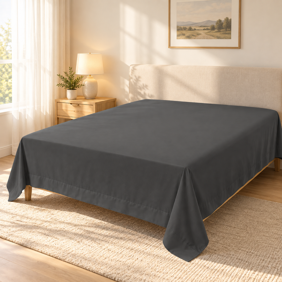 Ultra-Soft Microfiber Flat Sheet, Charcoal Grey — scene
