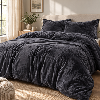 Velvet 3-Piece Duvet Cover Set, Charcoal Grey — scene