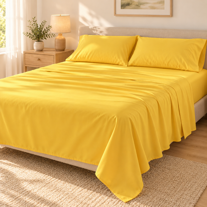 Deep Pocket Microfiber Sheet Set, Golden Yellow — scene