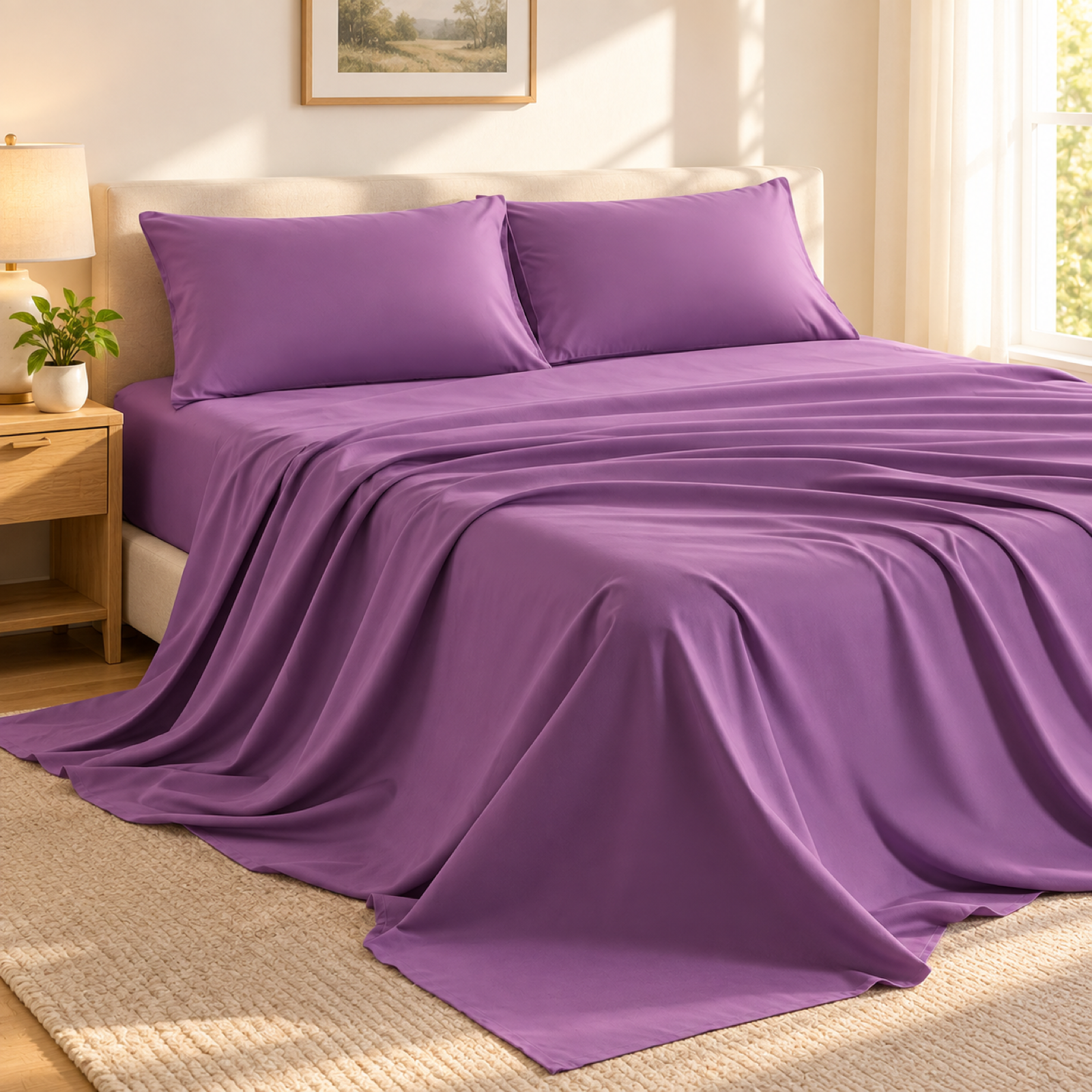 Soft-Touch Microfiber Sheet Set, Purple — scene