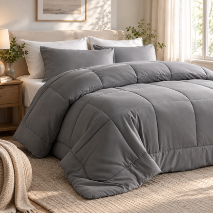 All-Season Down Alternative Comforter, Smoke Grey — scene