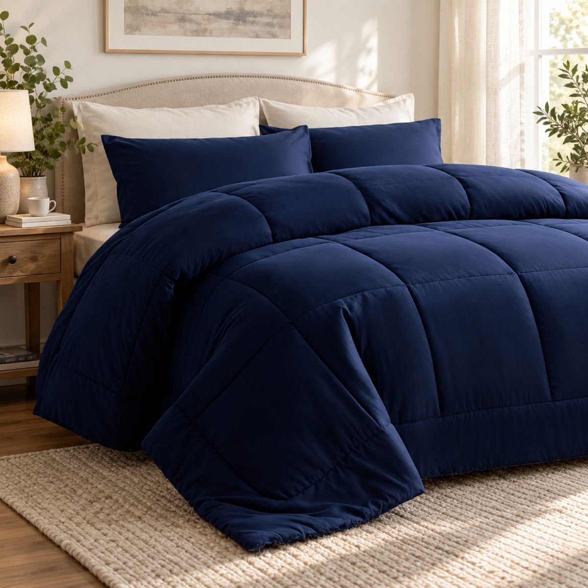 All-Season Down Alternative Comforter, Navy Blue — scene