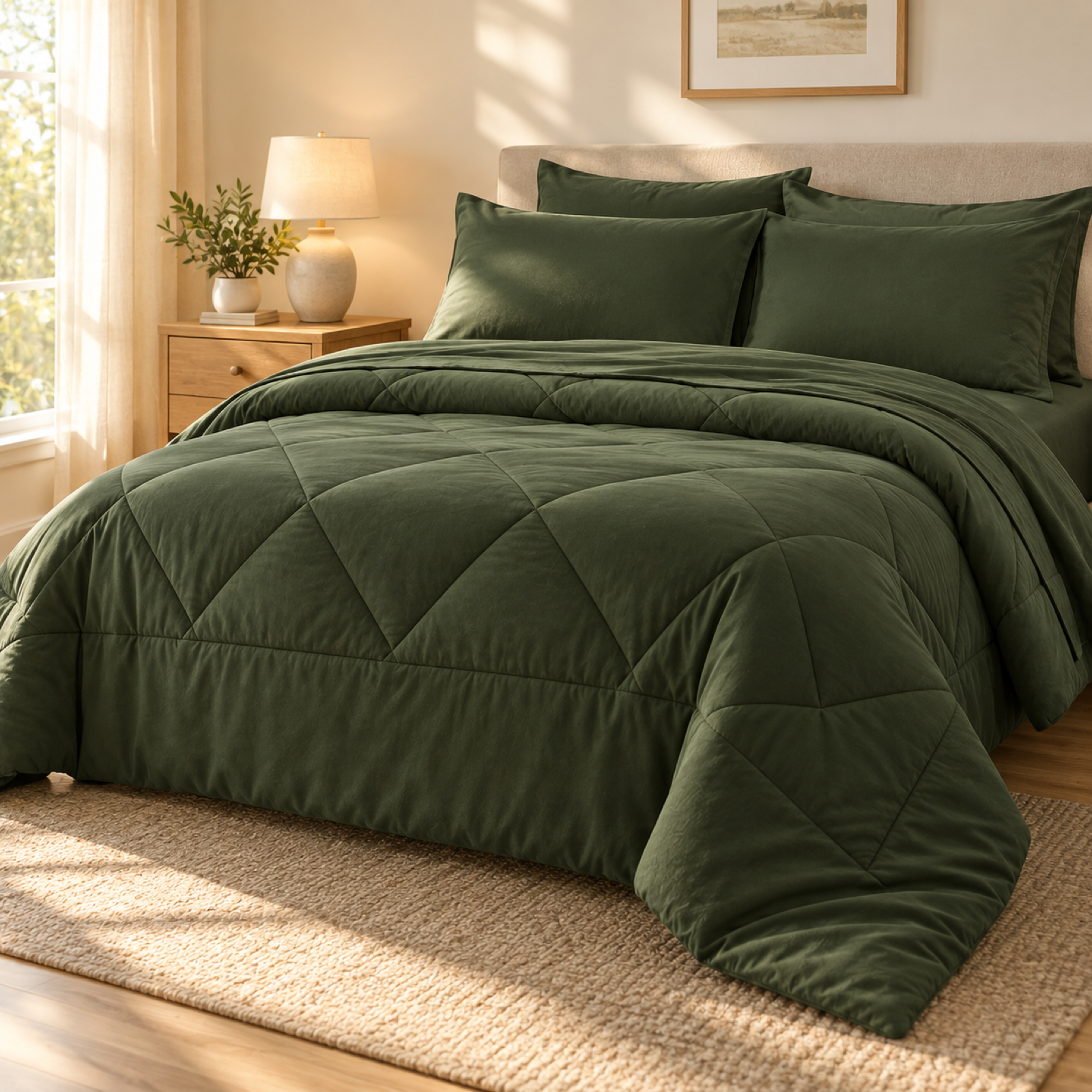 Microfiber Comforter Set with Sheets, Olive Green — scene