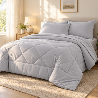 Microfiber Comforter Set with Sheets, Light Grey — scene