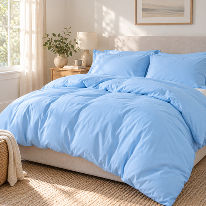 Solid Microfiber Duvet Cover Set, Sky Blue — scene