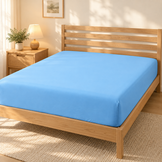 Deep Pocket Microfiber Fitted Sheet, Cornflower Blue — scene