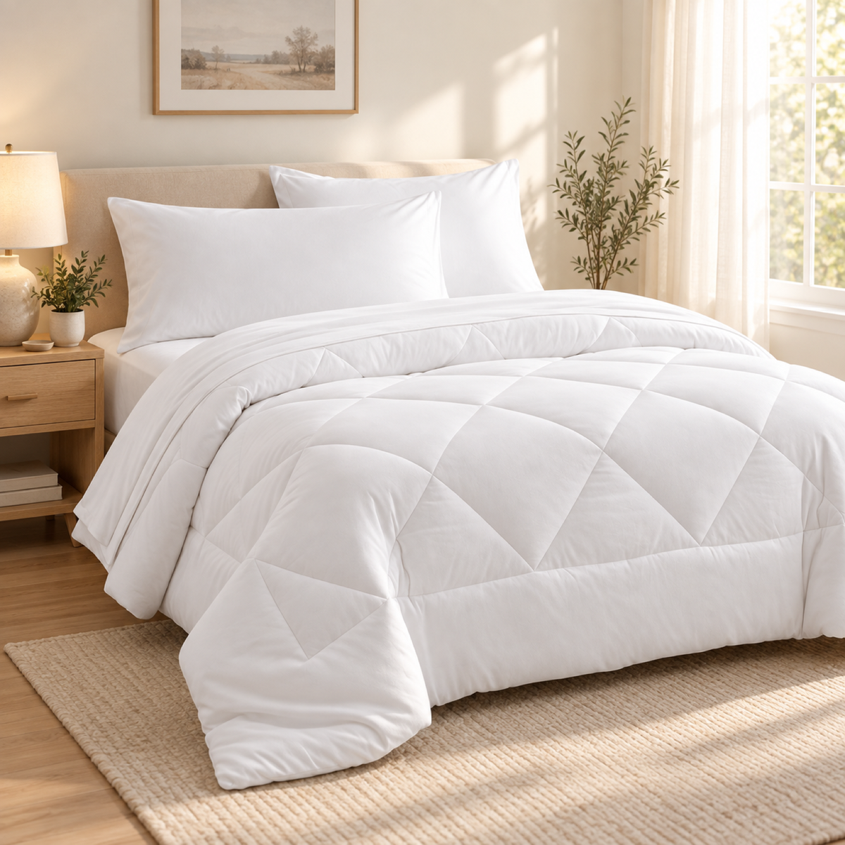 Microfiber Comforter Set with Sheets, White — scene