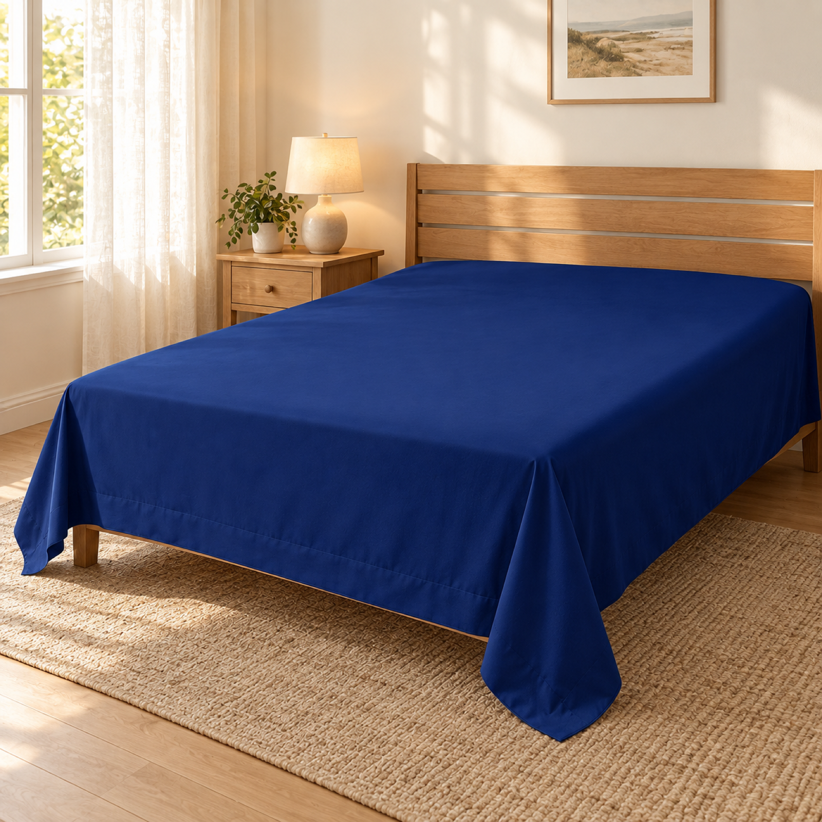 Ultra-Soft Microfiber Flat Sheet, Navy Blue — scene