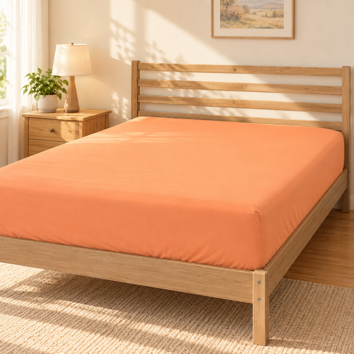 Deep Pocket Microfiber Fitted Sheet, Apricot — scene
