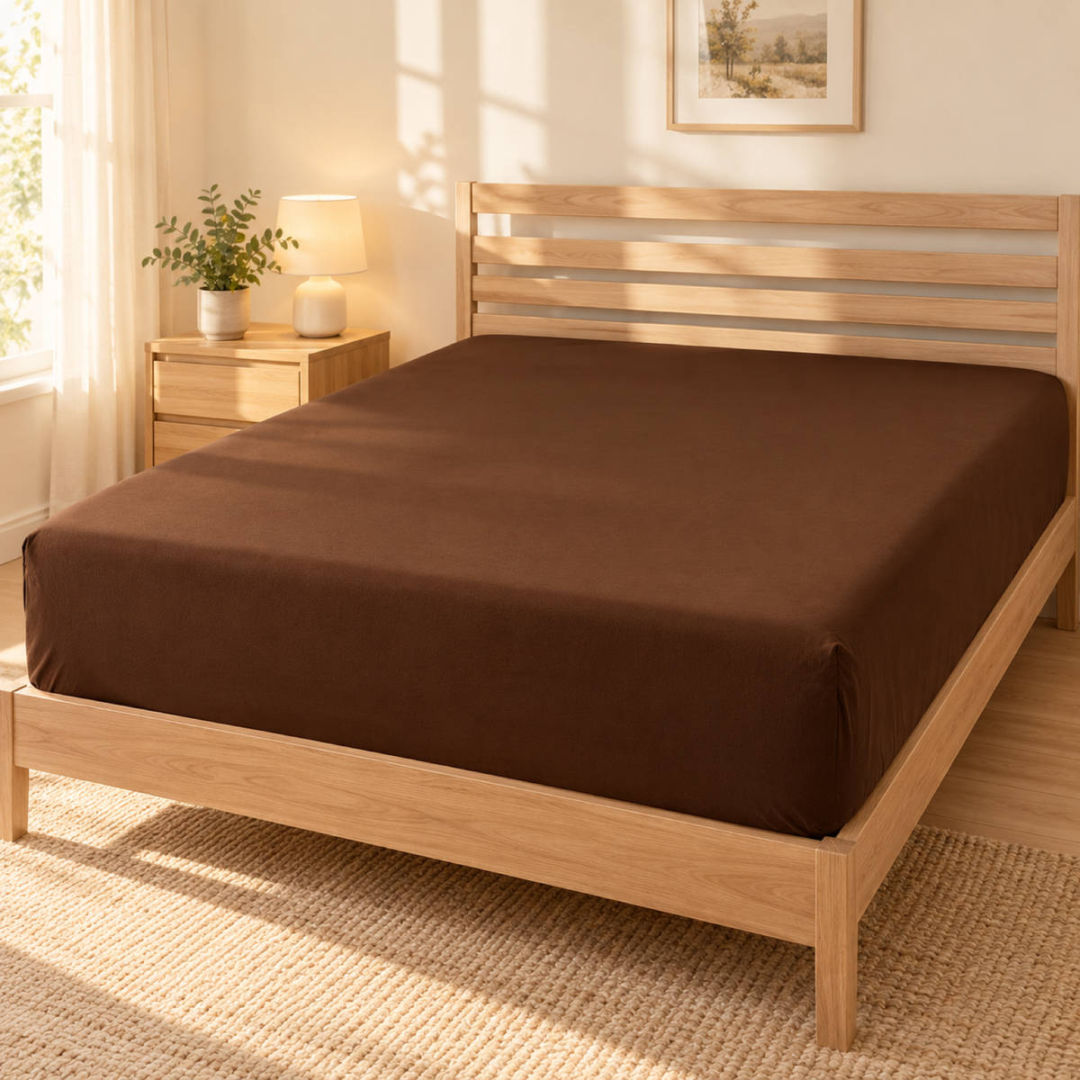 Deep Pocket Microfiber Fitted Sheet, Coffee Brown — scene