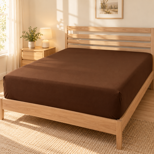 Deep Pocket Microfiber Fitted Sheet, Coffee Brown — scene