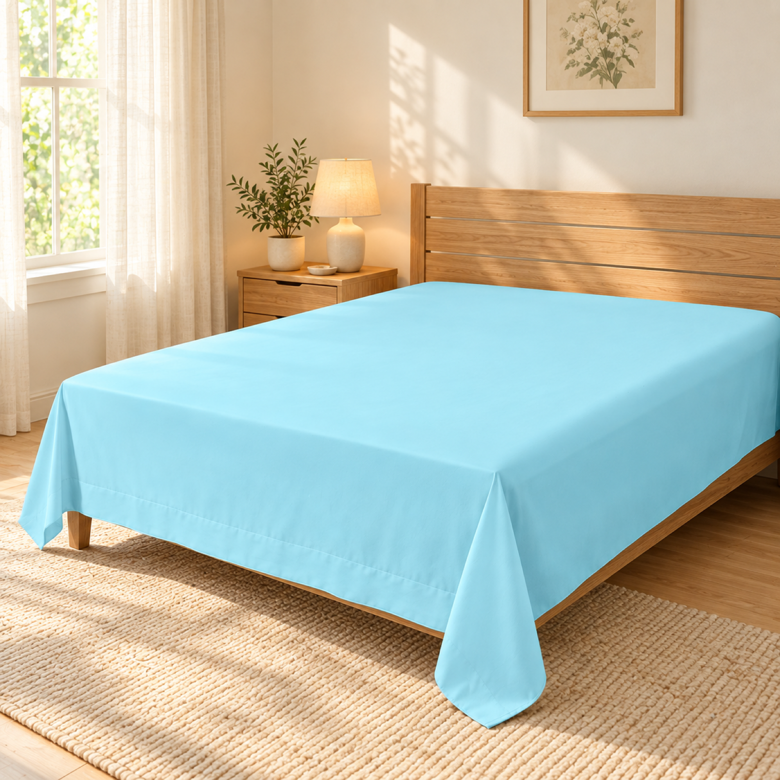 Ultra-Soft Microfiber Flat Sheet, Sky Blue — scene