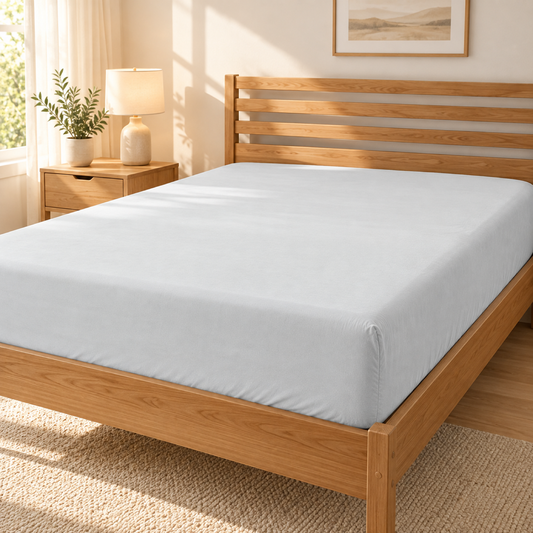 Deep Pocket Microfiber Fitted Sheet, Light Grey — scene