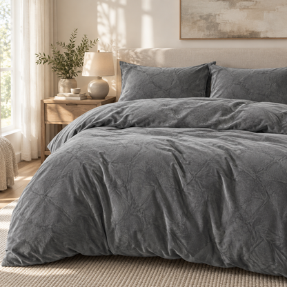 Velvet 3-Piece Duvet Cover Set, Smoke Grey — scene