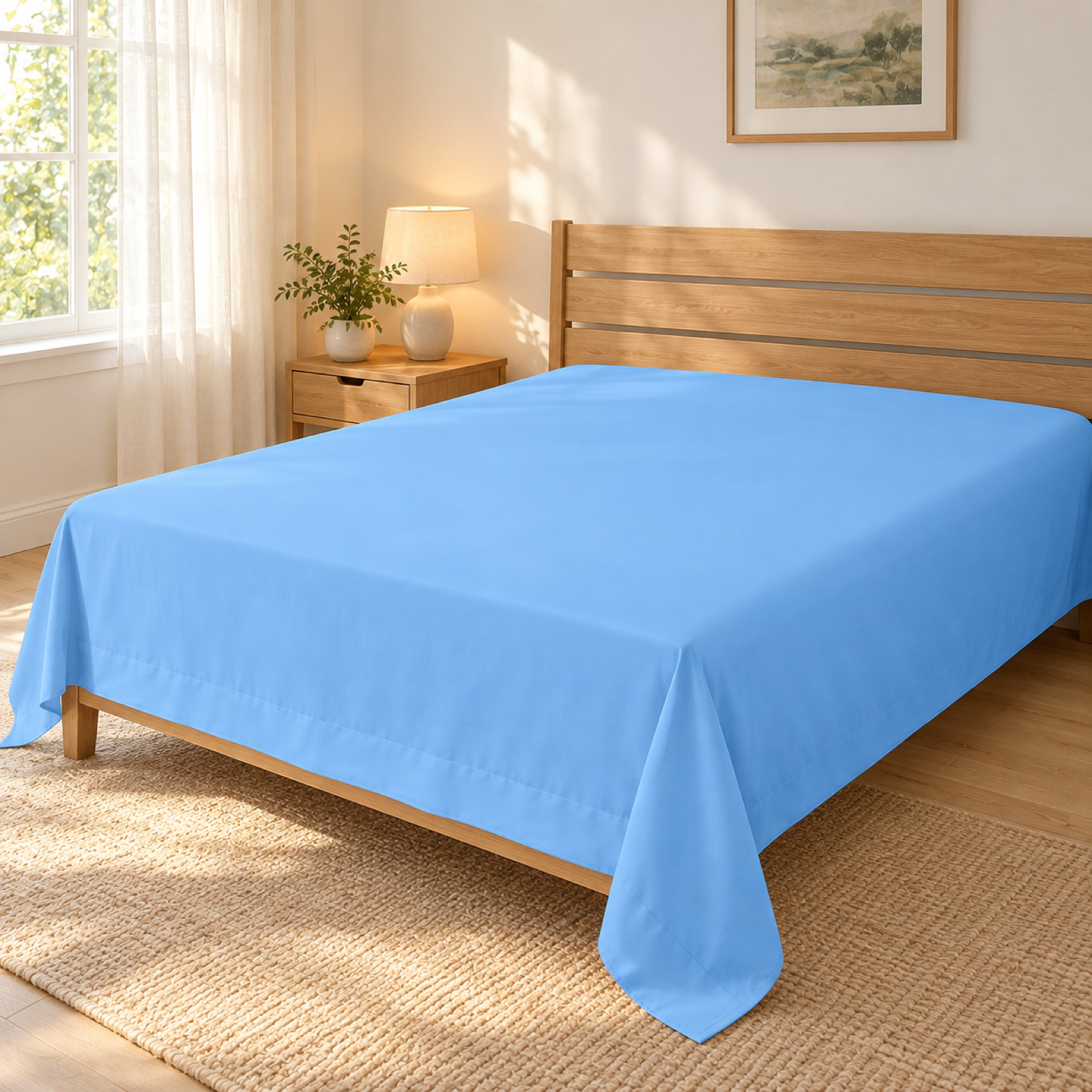 Ultra-Soft Microfiber Flat Sheet, Cornflower Blue — scene