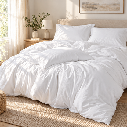 Solid Microfiber Duvet Cover Set, White — scene