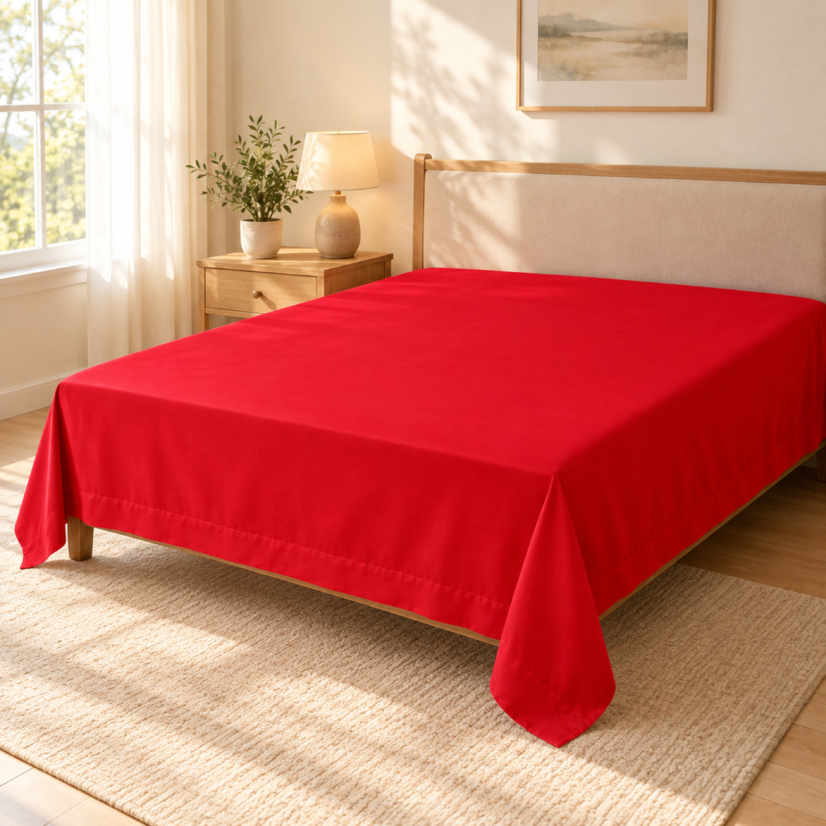 Ultra-Soft Microfiber Flat Sheet, Red — scene