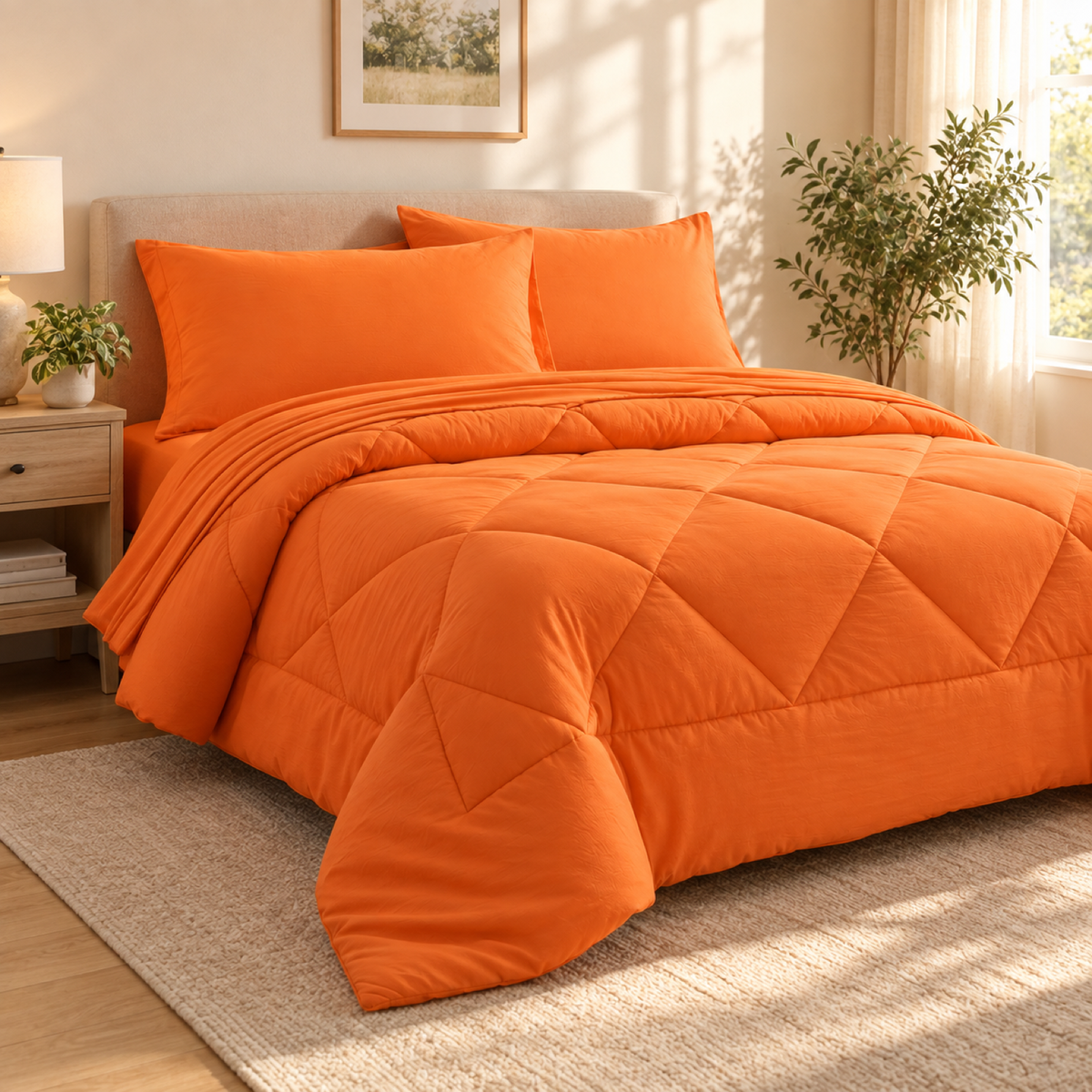 Microfiber Comforter Set with Sheets, Orange — scene
