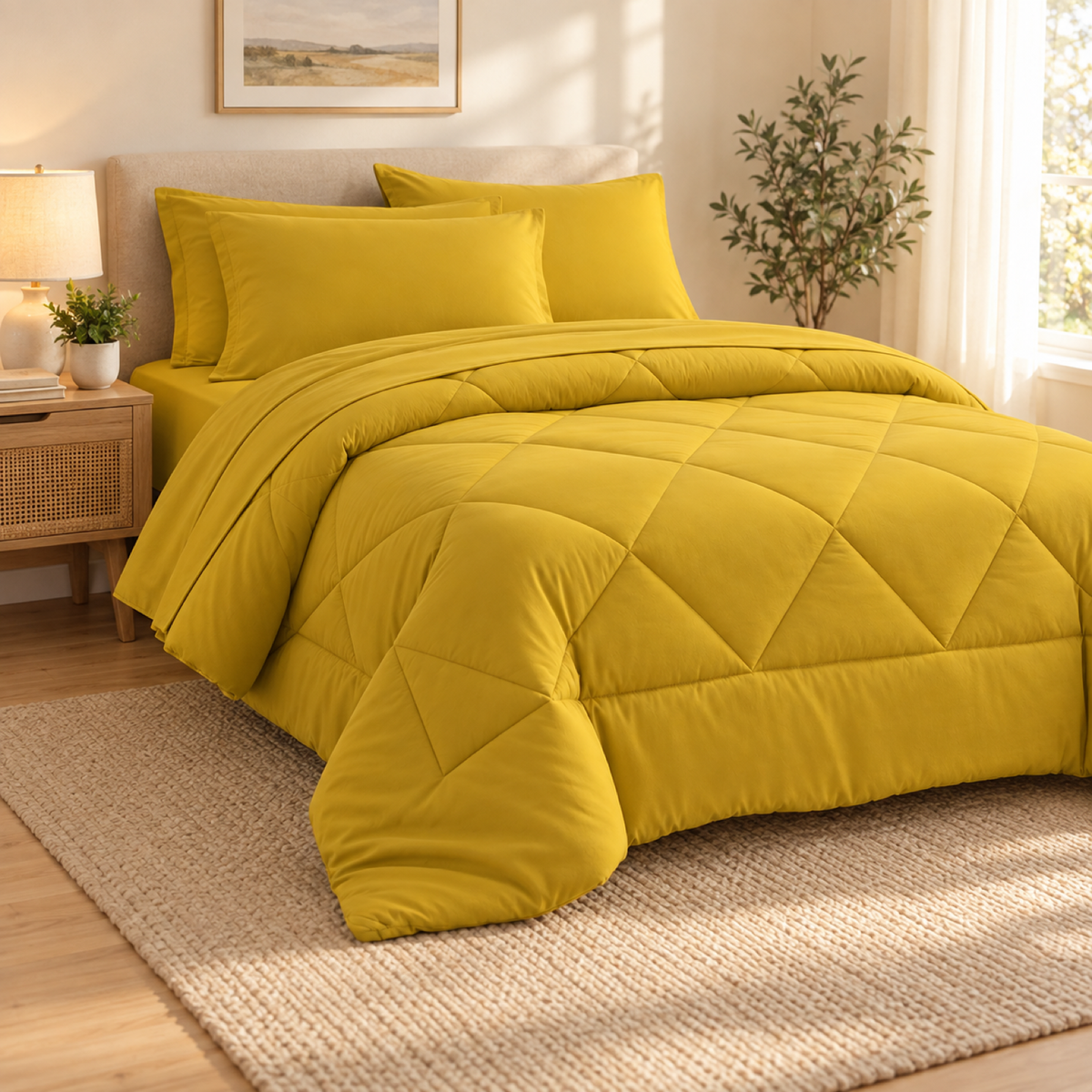 Microfiber Comforter Set with Sheets, Mustard Yellow — scene