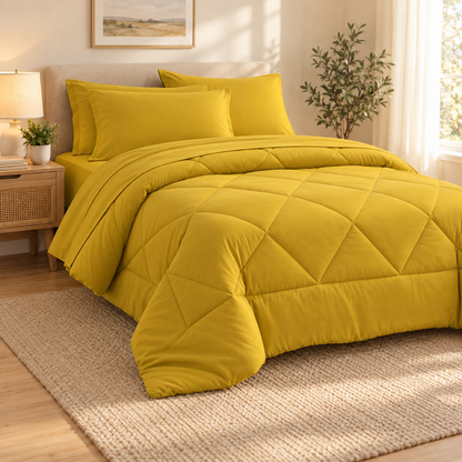 Microfiber Comforter Set with Sheets, Mustard Yellow — scene