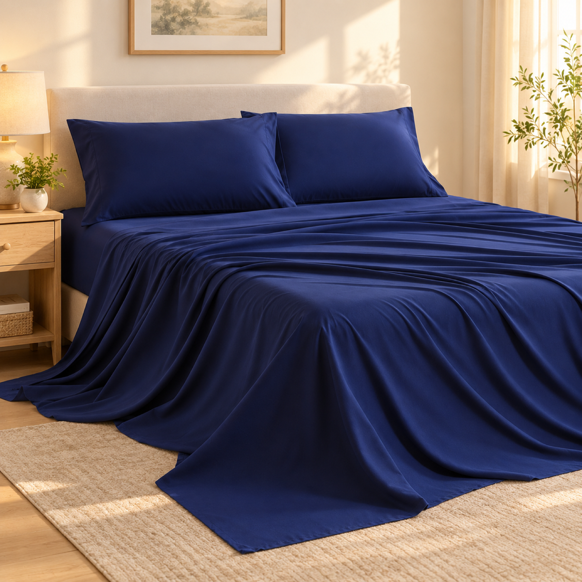 Soft-Touch Microfiber Sheet Set, Navy Blue — scene